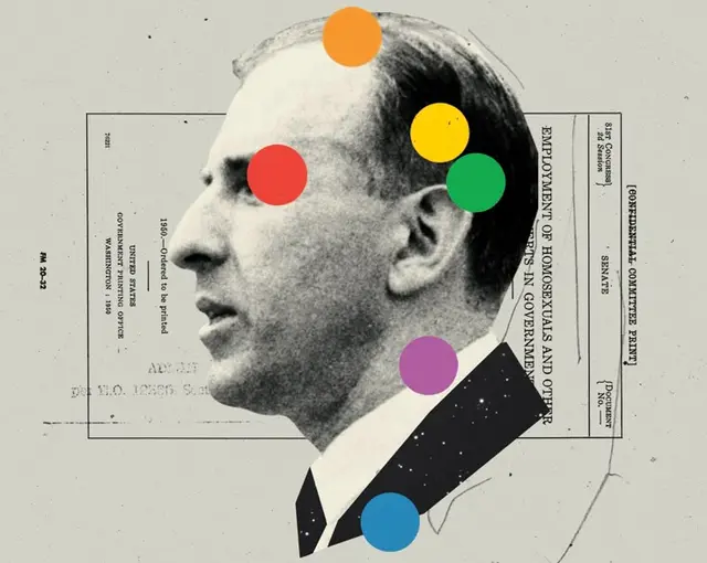 The New Yorker editorial collage for "Frank Kameny’s Orderly, Square Gay‑Rights Activism"