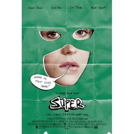 SUPER — green folded-paper mask movie poster (Rainn Wilson · Ellen Page · Liv Tyler ·Kevin