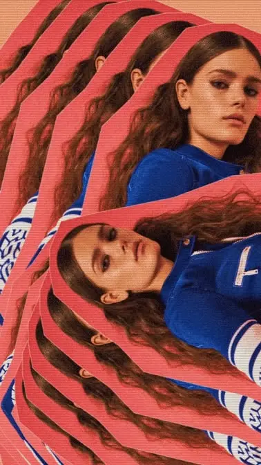 Echoed Portrait Collage — Cobalt Sweater on Pink Background