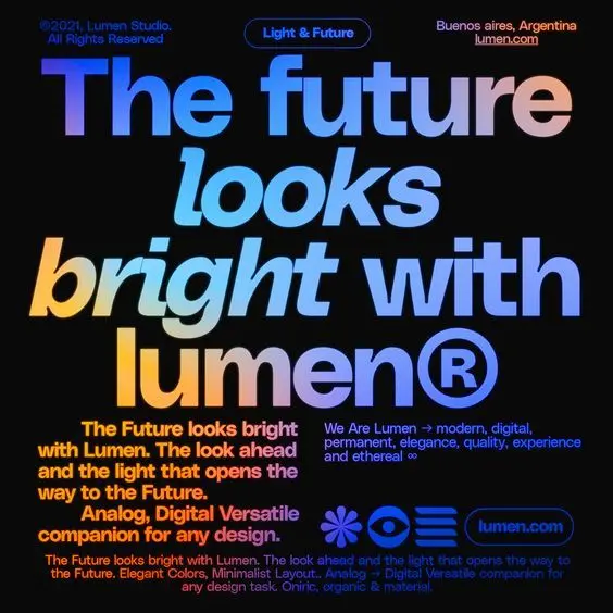 The future looks bright with lumen® — Lumen Studio gradient typographic poster (2021, BsAs