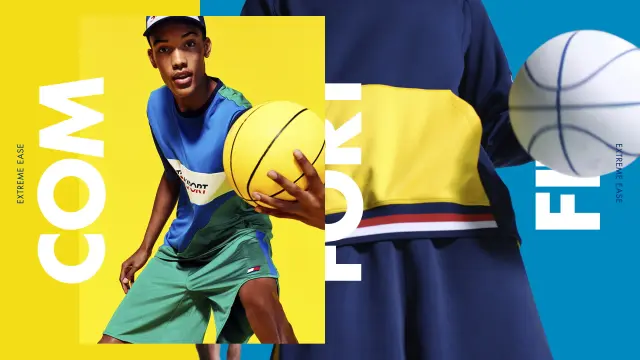 Tommy Hilfiger — Tommy Sport (Spring) campaign — color-block basketball imagery