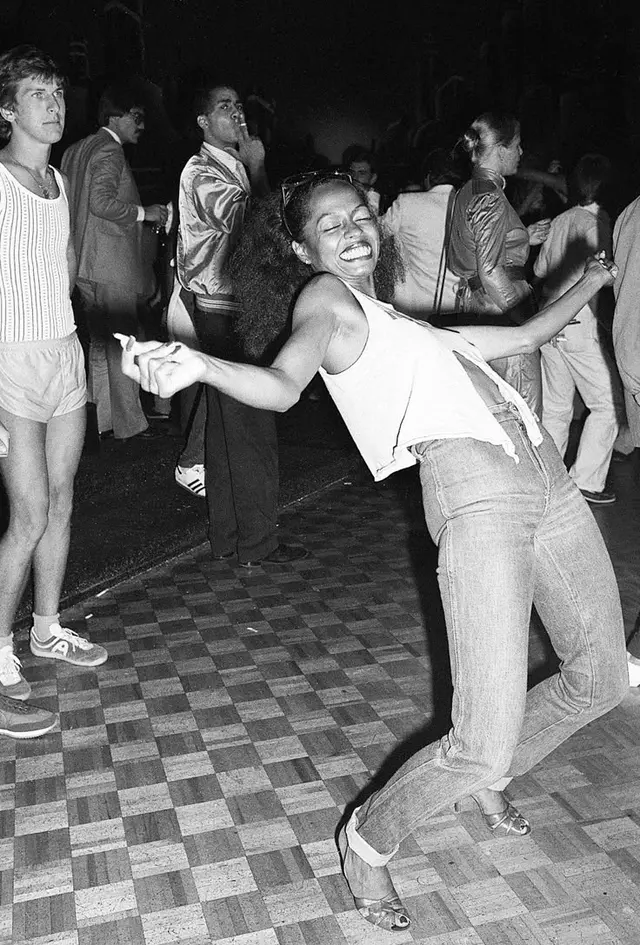 Woman Riding a White Horse Inside Studio 54 — Archival Black-and-White Photo