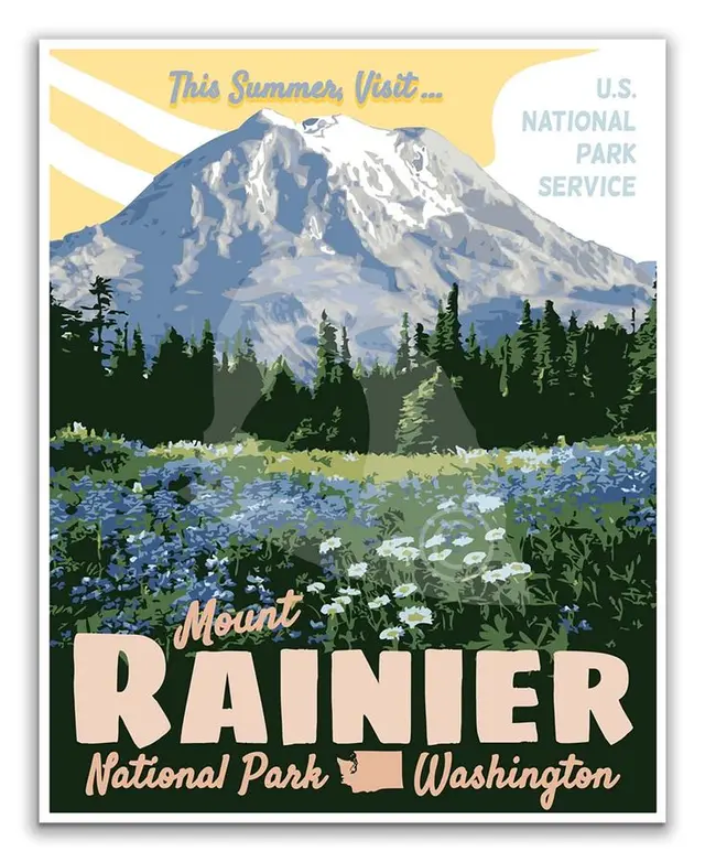 Vintage Travel Poster — Mount Rainier National Park, Washington