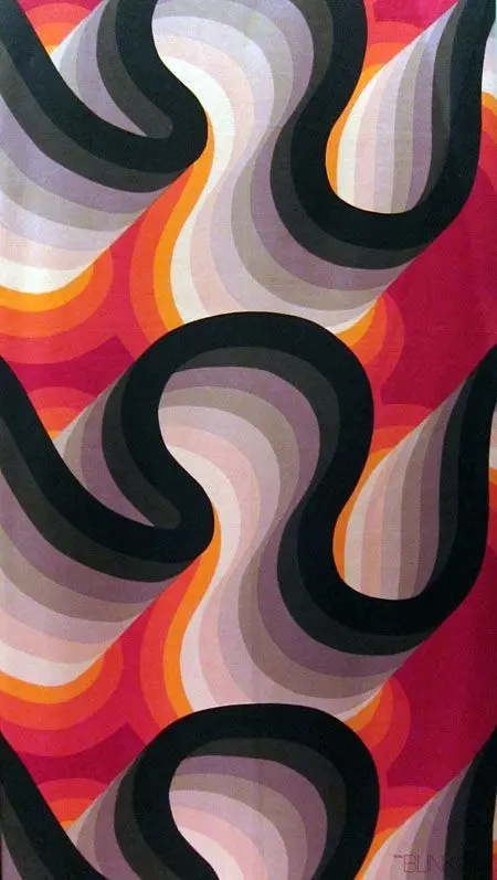1970s Retro Wavy Ribbon Pattern — Pink, Orange, Purple Textile/Wallpaper