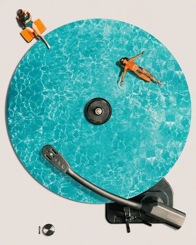 Pool-Textured Vinyl Record on Turntable