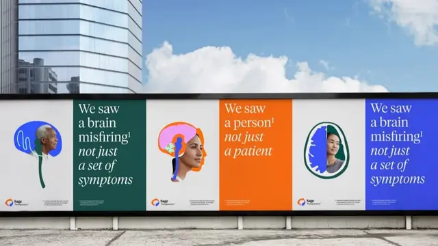 Sage Therapeutics exhibition posters — Tiempos Headline (Klim / Wolff Olins)