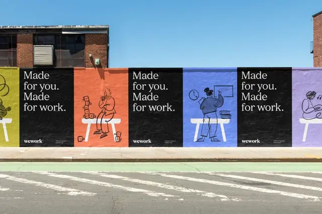 WeWork outdoor poster campaign — Franklyn redesign on construction hoarding