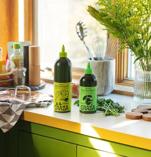 Graza Duo Gift Set — "Drizzle" finishing EVOO + "Sizzle" cooking EVOO in screen-printed k