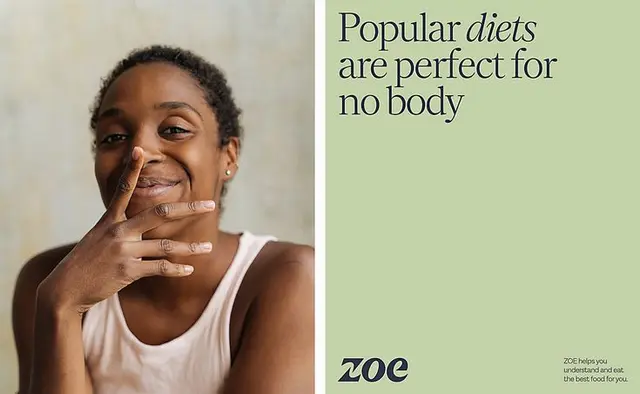 ZOE identity — portrait with yellow glucose wave and interface label