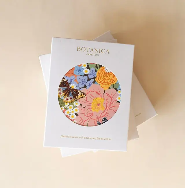 Garden Flora Greeting Card Set — Botanica Paper Co. (6 cards, gold foil, die-cut box)
