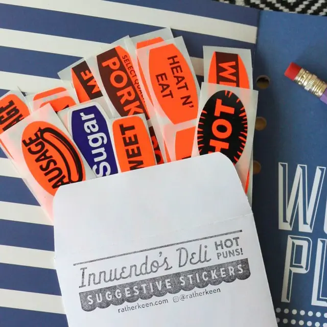 Suggestive Stickers from Innuendo's Deli — novelty deli-style sticker pack