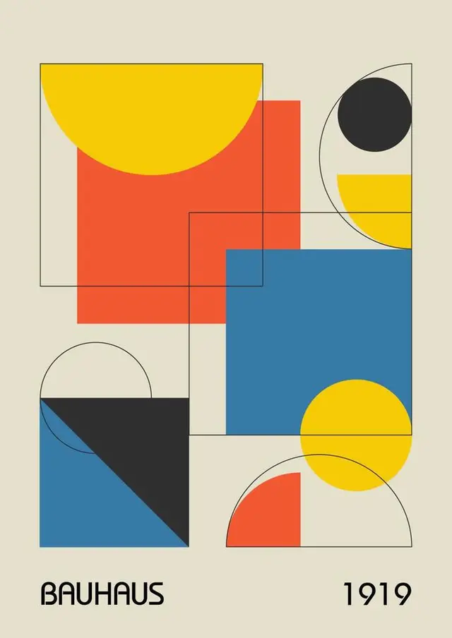 Afiche Bauhaus minimalista con formas geométricas superpuestas (vector)