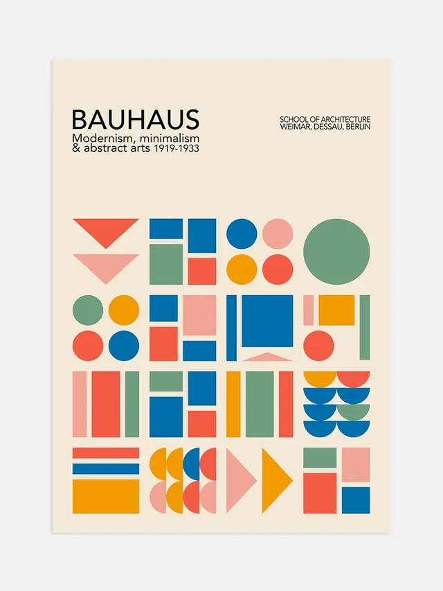 Multicolour Bauhaus Shapes Poster — Cream Background with Geometric Color Blocks