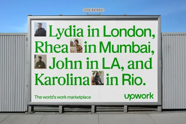 Upwork wordmark comparison — two-tone vs single-color green (Porto Rocha)