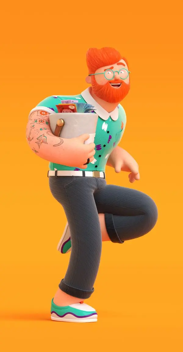 Bankwest campaign — stylized 3D cyclist character in orange universe (BUCK)