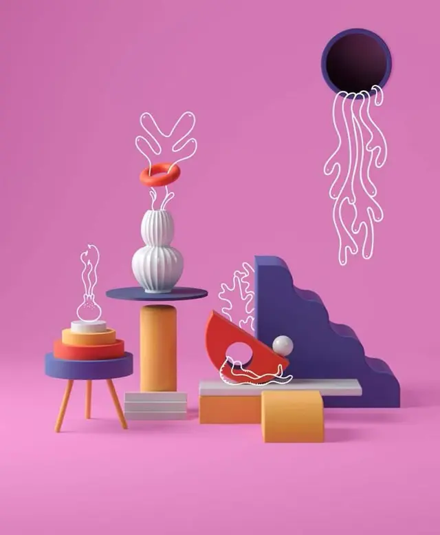 3D Graphic Design Still Life — Cyan Studio Composition (Sessions College)