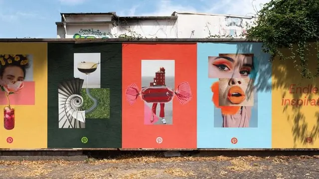 Pinterest billboard — "For yourself, not your selfie" (new identity by Made Thought & In‑h