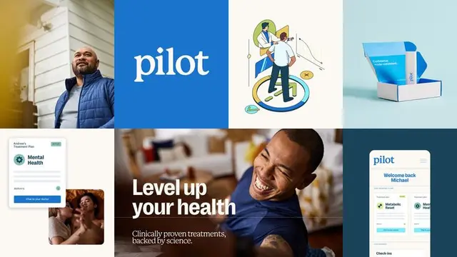 Pilot wordmark on two blue backgrounds — new identity by Eucalyptus