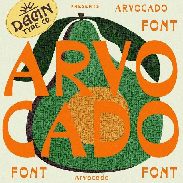Arvocado — Arvo Cado display font specimen (Dakin Type Co., Instagram)