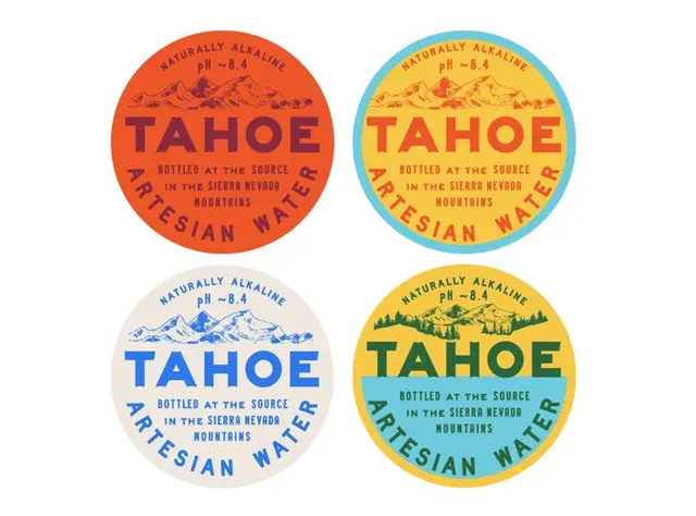 Tahoe Artesian Water — circular vintage label colorways