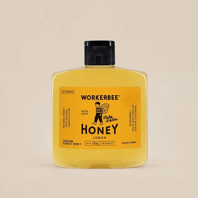 WORKERBEE Lemon Honey Bottle 355g — yellow rectangular plastic bottle