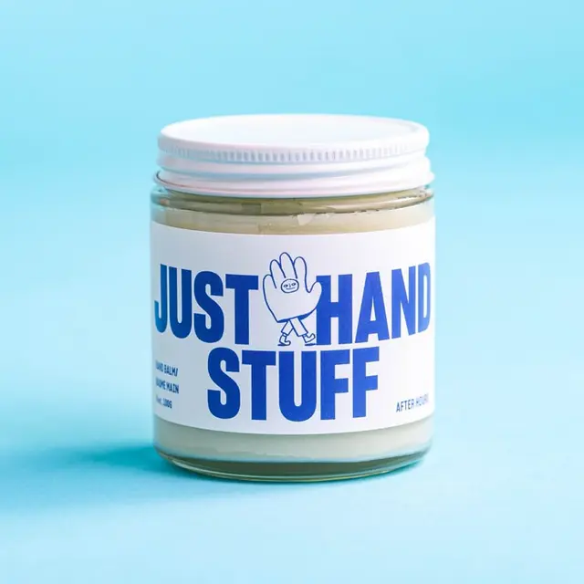Just Hand Stuff — yellow balm in glass jar packaging (Andrés Higueros)