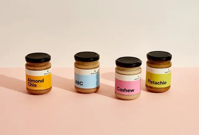 Royal Nut Co. — Minimal color‑block nut butter packaging
