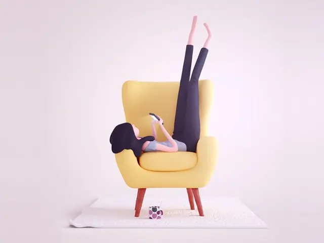 Chillin with Social Media — 3D illustration of person on yellow armchair