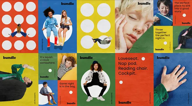 Bundle bean bag campaign — colorful poster grid by Communal Creative