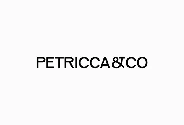 Petricca&Co (P&CO) business card on grey textured cardstock