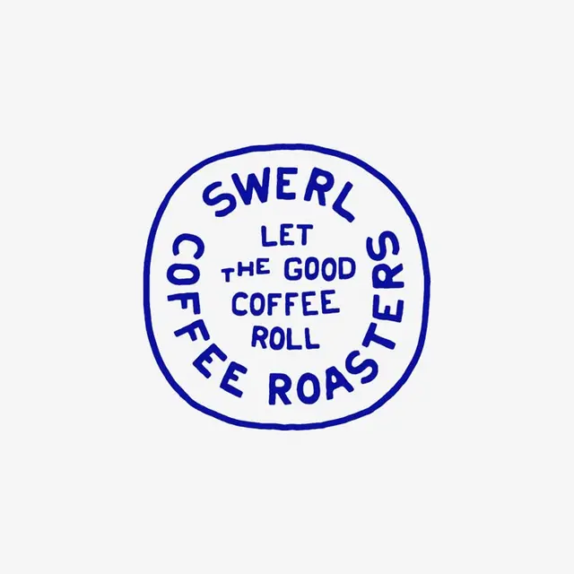 Swerl Coffee Roasters — hand-drawn blue badge logo