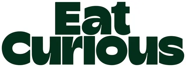 Eat Curious — New logo and identity (The Curious Vegan Co. leaf emblem and Eat Curiousword