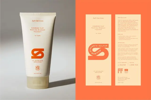 Soft Services — Clearing Clay tube and packaging dieline (orange + cream)
