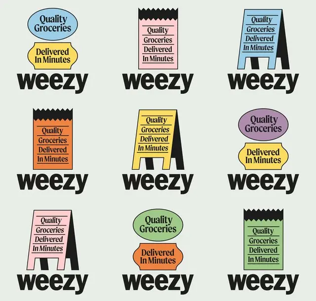 Weezy rebrand — script logo with red shopping icon replaced by black sans-serif wordmark