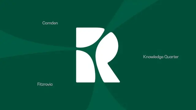 DixonBaxi identity for Regent's Place — large marbled 'radical softness' ground graphics