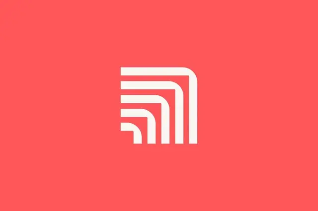Pave — coral geometric corner mark and lowercase wordmark (identity by Mast)