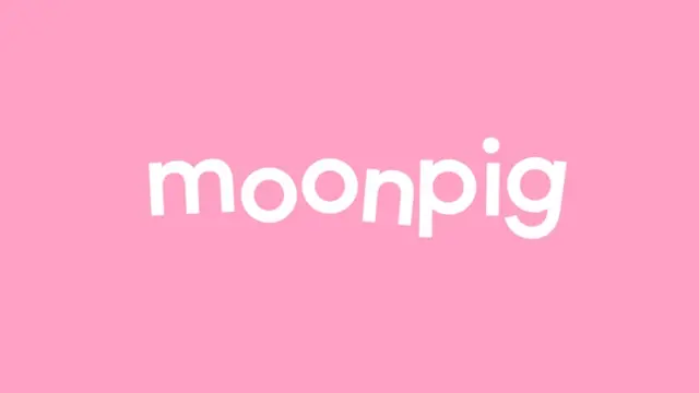 Moonpig new wordmark on pastel pink background