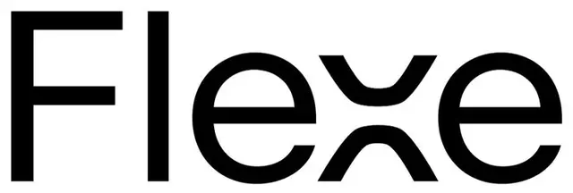 Flexe logo and wordmark pair — blue roof icon and black-and-white wordmark