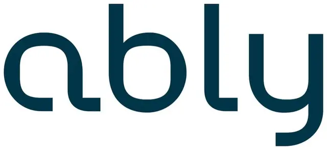 Ably wordmark — teal geometric lowercase logo (Heydays)