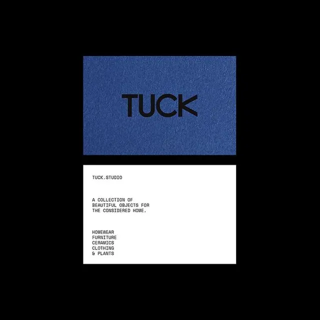 TUCK.STUDIO stacked blue textured card and white info card — Instagram post