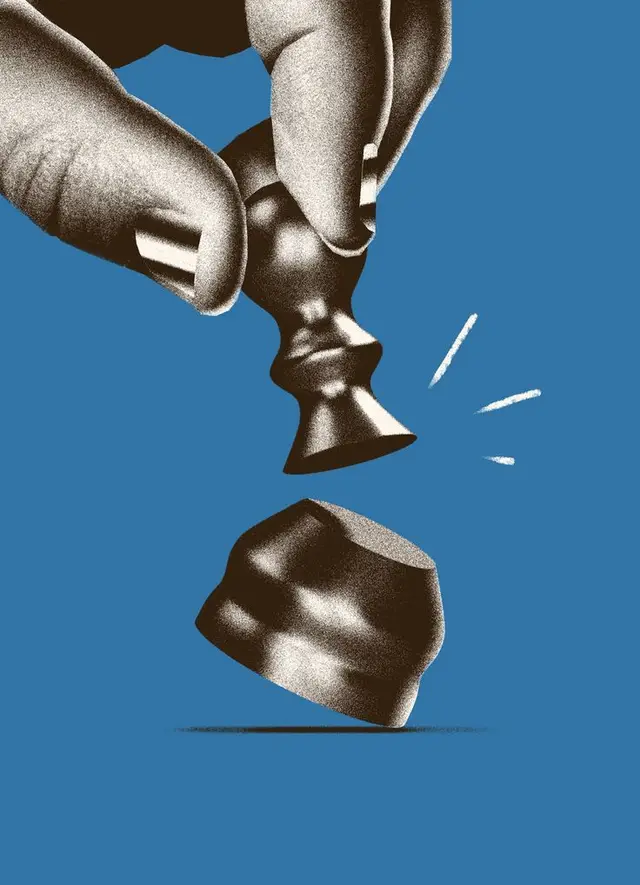 Pinched Chess Pawn Removed — Blue Halftone Illustration