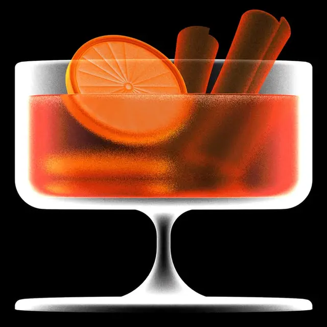 Orange-spiced cocktail in coupe glass — stylized digital illustration