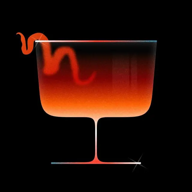 Neon Orange Coupe Glass with Snake Accent — Synthwave Cocktail Illustration