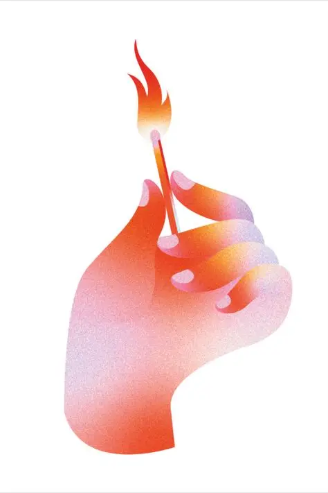 Hand Holding a Lit Match — Warm Gradient Illustration