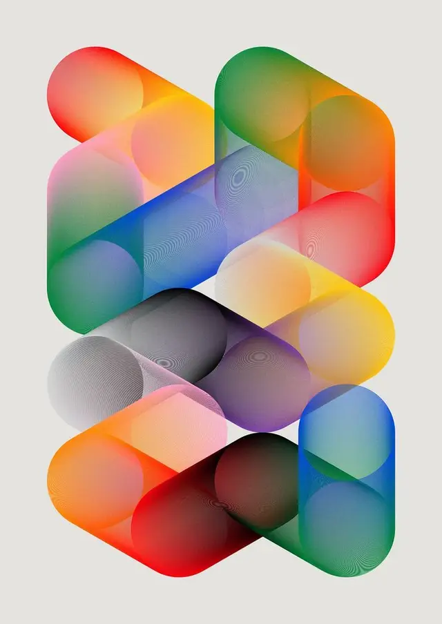 Stacked Translucent Gradient Capsules — Geometric Color Study