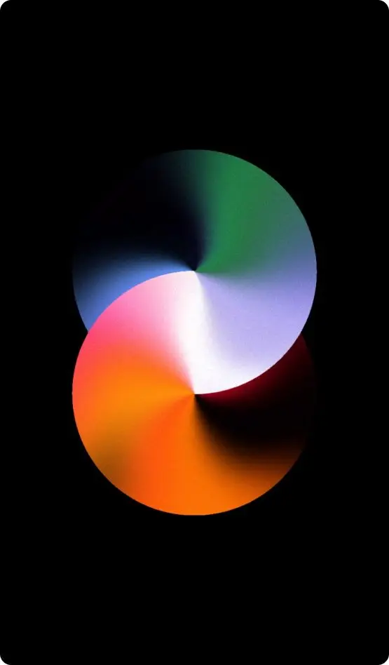 Overlapping Gradient Discs — Green‑Blue & Orange‑Pink Swirl on Black