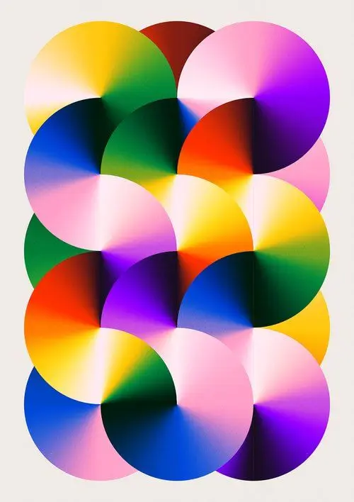 Overlapping Radial Gradients — Color Wheel Grid Poster