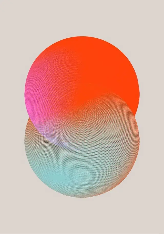 Halftone Overlap — Orange and Aqua Geometric Poster