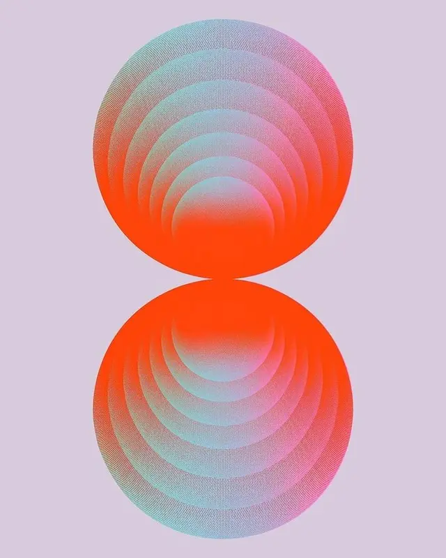 Mirrored Halftone Spheres — Neon Orange & Cyan Gradient