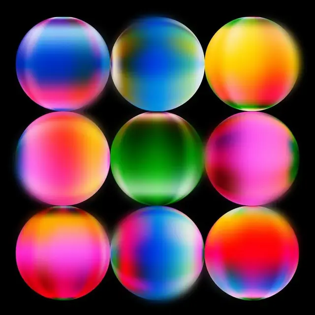 Nine Neon Gradient Spheres (3x3 grid)